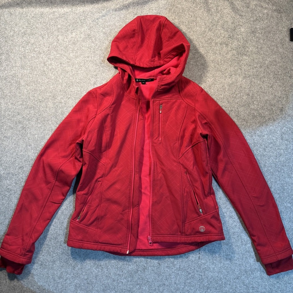 Blanc Noir Red Softshell Fleece Lined Hooded Jacket Geometric Zip Womens M